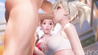 Mercy teaches Dva how to make a deepthroat in 3D Overwatch scene