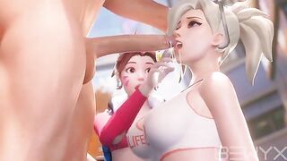 Mercy teaches Dva how to make a deepthroat in 3D Overwatch scene