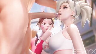 Mercy teaches Dva how to make a deepthroat in 3D Overwatch scene