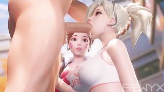 Mercy teaches Dva how to make a deepthroat in 3D Overwatch scene