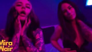 Two girls in a dress wear black latex and have fun with you