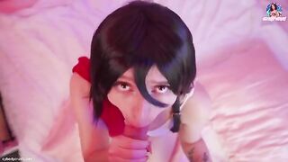 Mikasa Ackerman rides huge cock and gets her face covered with cum