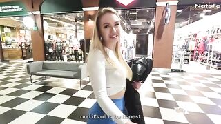 The hot blondie gets fucked in the shopping mall toilet