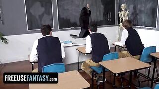 Three students fucked thick teacher Valentina Nappi in the classroom