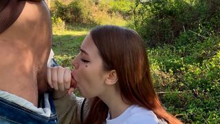 A girl sucks her stepbrother’s cock in the park, right in public!
