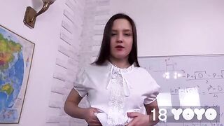 The girl came to the exam with a dildo and got fucked raw