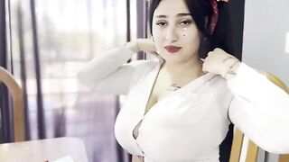 A girl with big tits is trying to pass the math lesson in a hard way