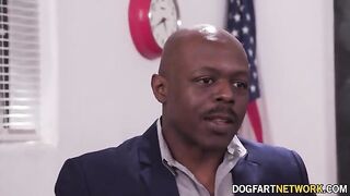 Heather Honey, cute fair-haired girl, fucked by two black guys with huge cocks