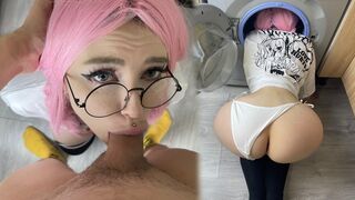 My stupid stepsister got her head stuck in the washing machine and I pulled my dick out
