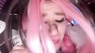 My stupid stepsister got her head stuck in the washing machine and I pulled my dick out