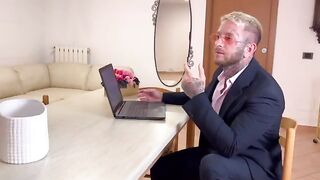 An office secretary gets fucked by her boss and squirts on his dick