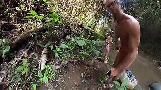 A sexy girl was fucked in the jungle river by her boyfriend