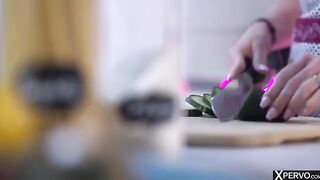 Little Caprice cooks up a femdom fantasy in the kitchen, showcasing her seductive charm