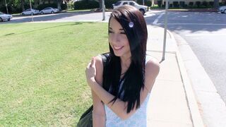 Playful teen Mia Hurley shows her tits for cash in this steamy video