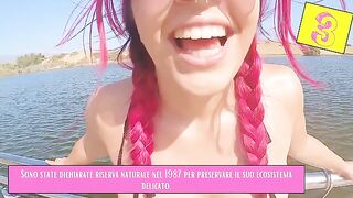 A girl is flashing her body on the beach, but she's married Italian