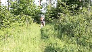 Babe gets fucked hard in the forest, showcasing risky public sex