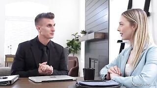 The petite blond girl got a job through her oral skills