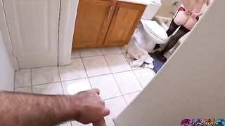 Stepmom changes clothes after work and takes shower, stepson secretly watches