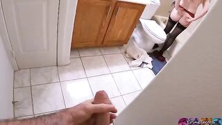 Stepmom changes clothes after work and takes shower, stepson secretly watches