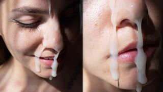 A pretty girl with a cute face fucks doggy and gets a huge cumshot