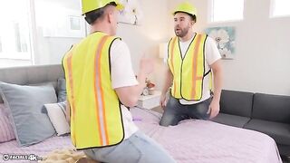 Petite beauty thanks the movers by getting covered in cum