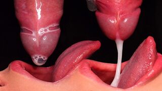 Babe broke the condom and got all the cum in her mouth