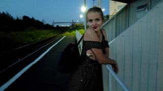 The puzzled baby waited for the train and got cock and creampie publicly