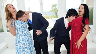 The stepsons are losers and can't deal with girls, so their huge-breasted stepmoms teach them