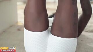 The black yoga teacher with big tits squirts on the dick of her client