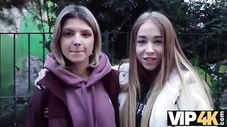 First time double penetration for a cute teen in VIP4K style