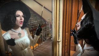 The tall and busty Lady Dimitrescu is sucking and fucking in this parody
