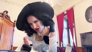 The tall and busty Lady Dimitrescu is sucking and fucking in this parody