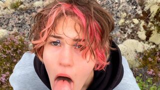 A hot babe has sex directly on the stone in nature, showcasing her wild side