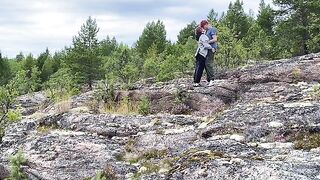 A hot babe has sex directly on the stone in nature, showcasing her wild side