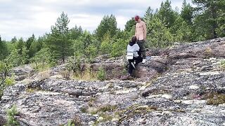 A hot babe has sex directly on the stone in nature, showcasing her wild side