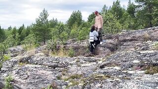 A hot babe has sex directly on the stone in nature, showcasing her wild side