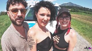 Two Italian couples fuck in their camper, engaging in steamy outdoor action