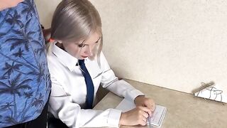 The cute girl is having sex with her tutor in a passionate encounter