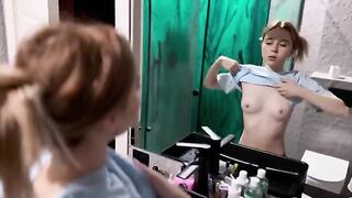 The little one arranged a humble surprise for her boyfriend in the bathroom