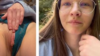 Petite teens with huge labia enjoy public masturbation
