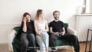 Amateur threesome with two French beauties sharing a lucky guy