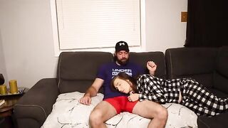 The risk of a stepmom’s creampie after a blowjob on the couch