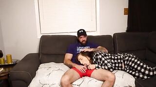 The risk of a stepmom’s creampie after a blowjob on the couch