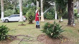 The gardener has sex with two horny friends who are not shy