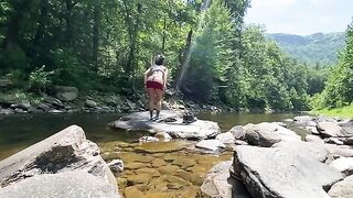 Real couple AmyGabe fucked outdoors on the mountain, right in the river