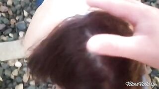 A girl is very angry because she missed the train, so she gets her throat full of cum