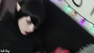 Skinny goth teen Mavis fucks her fanged boyfriend in cosplay
