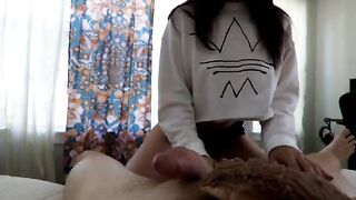 An amateur couple enjoys a steamy morning moment, riding reverse cowgirl
