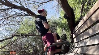 Busty girl almost caught making out by the lake