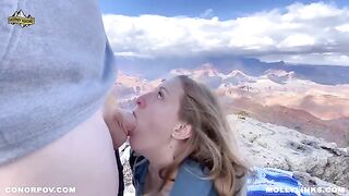 Amateur couple fucked outdoors on a cliff, featuring big booty blonde in POV